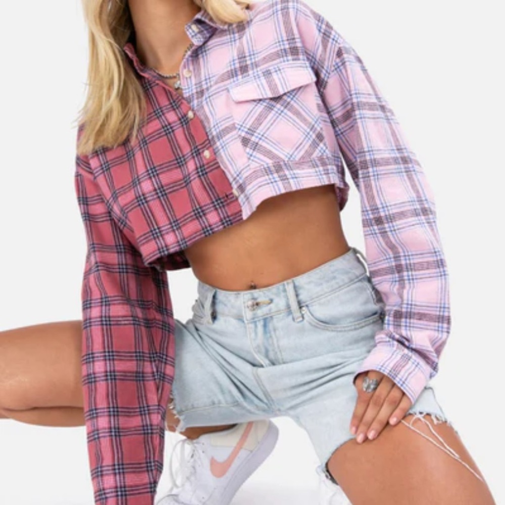 ADIKA CROPPED PINK HALF & HALF FLANNEL